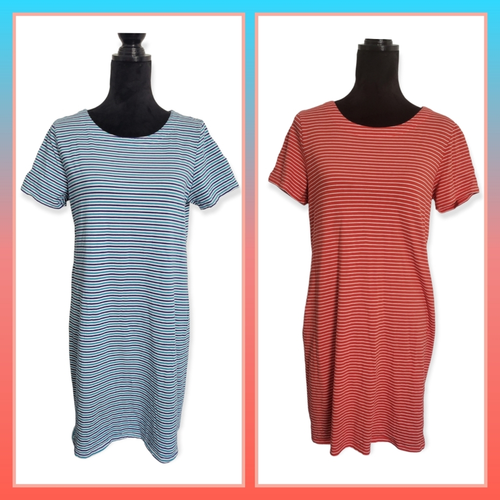 Two Vintage Crew-Neck Mini T-Shirt Casual Dresses Y2K